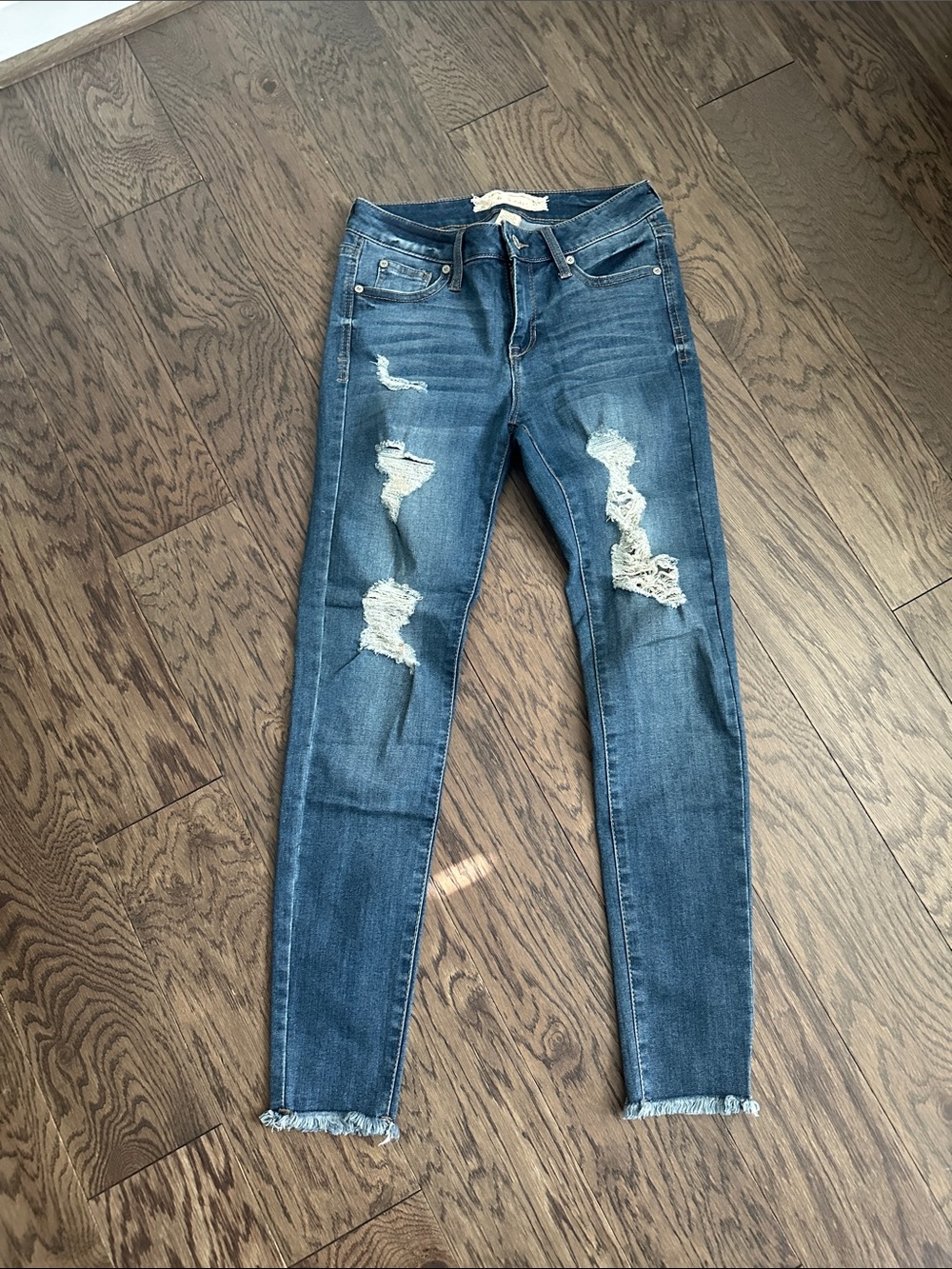 Altar'd State Distressed Skinny Jeans in Blue Denim